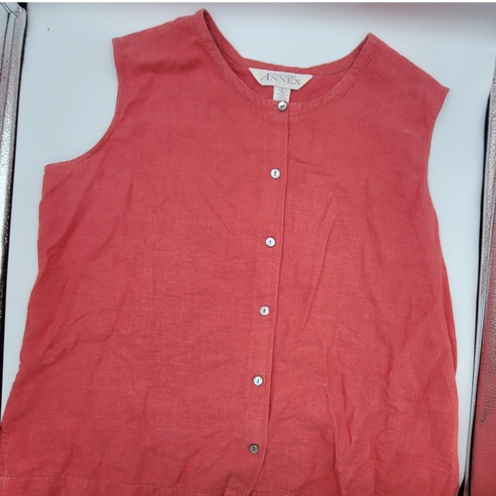 Vintage Casual Corner Coastal Grandma Coral Red Sleeveless Top Lagenlook XL